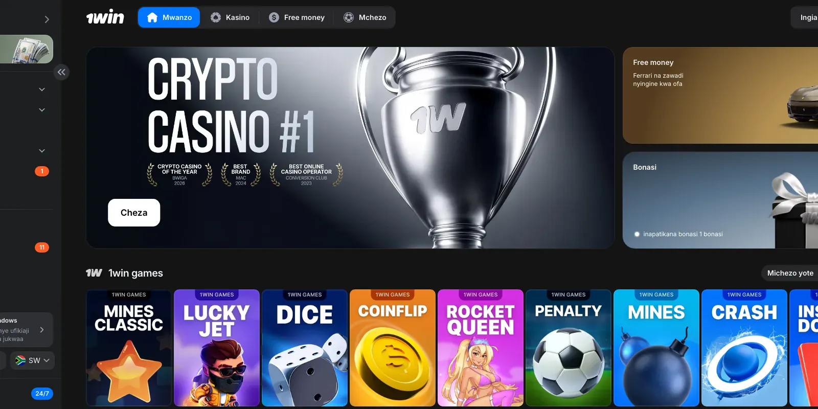 1win homepage screenshot in Kenya