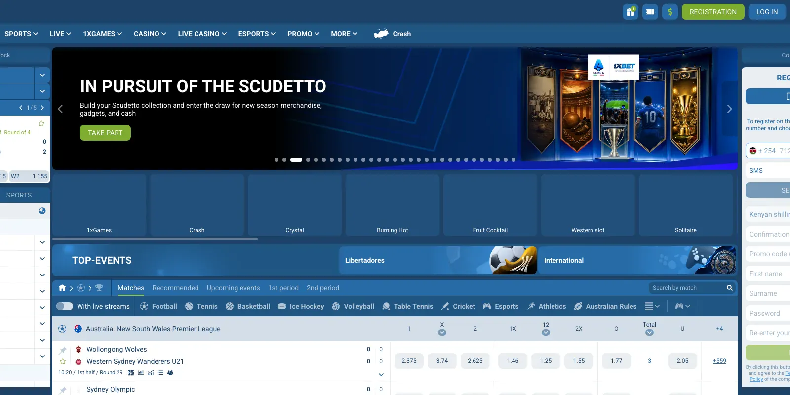 1xBet homepage screenshot in Kenya