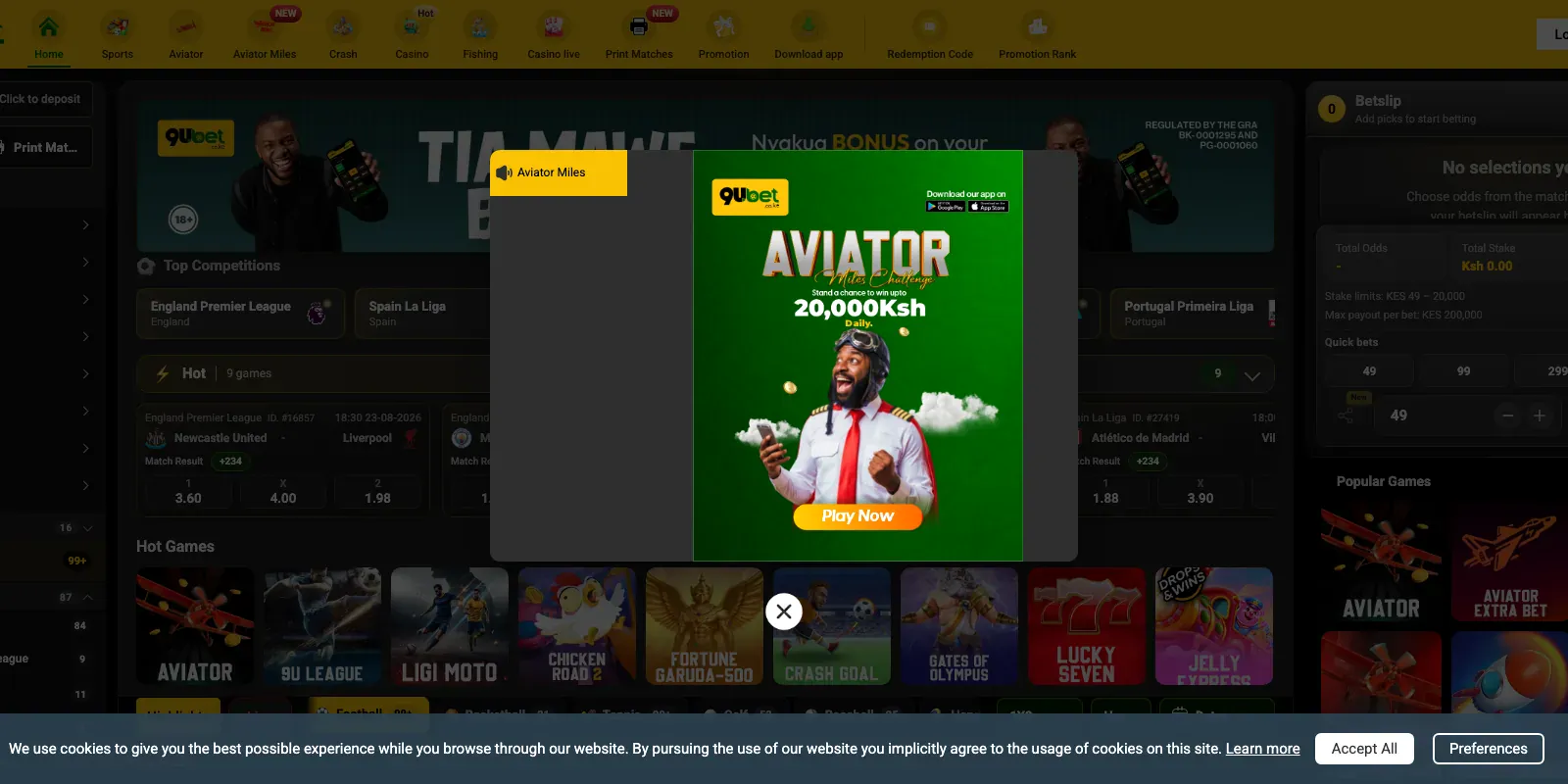 9Ubet homepage screenshot in Kenya