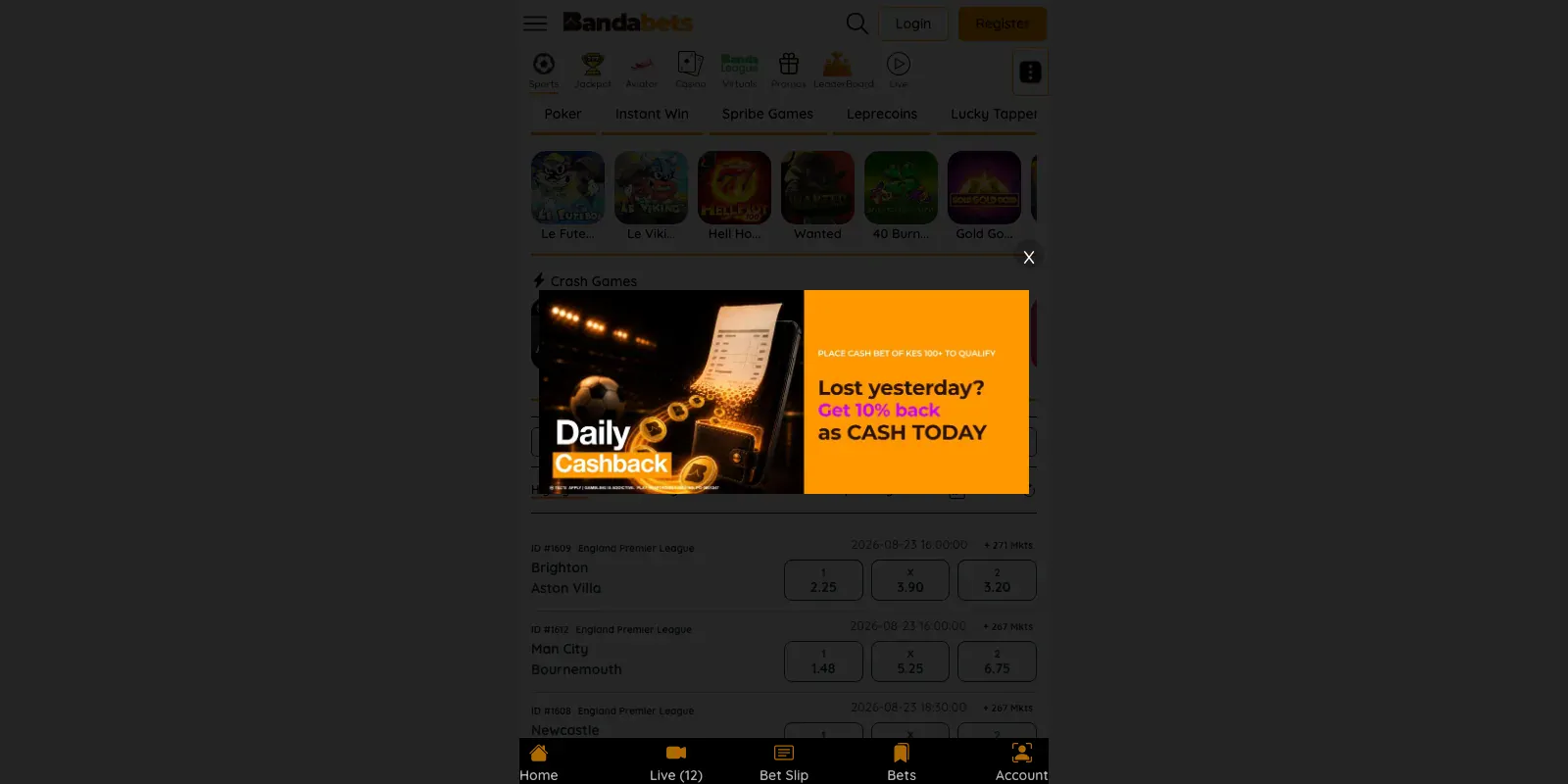 Bandabet homepage screenshot in Kenya