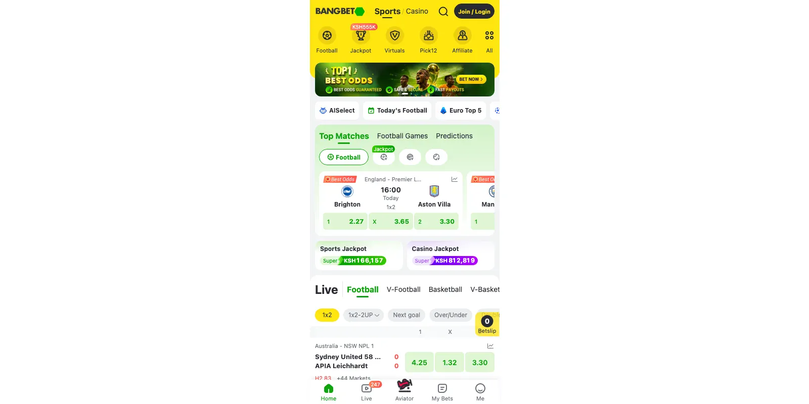 Bangbet homepage screenshot in Kenya
