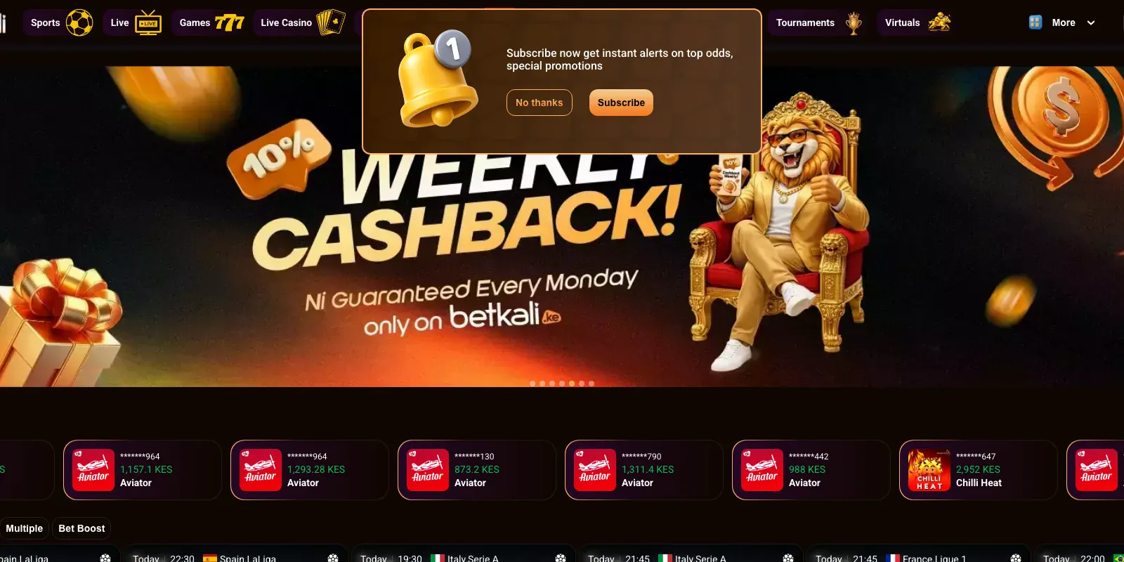 Betkali homepage screenshot in Kenya
