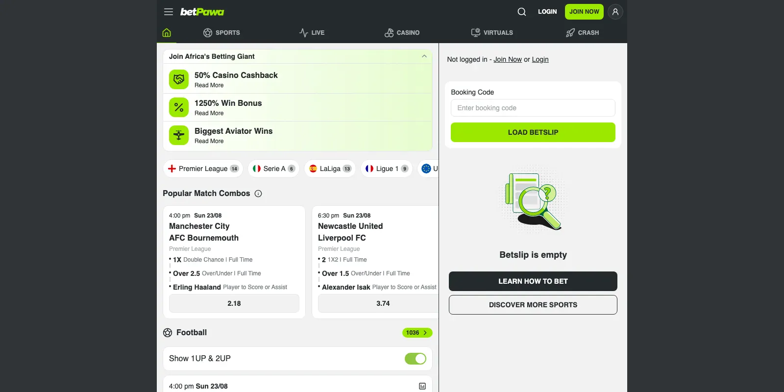 Betpawa homepage screenshot in Kenya