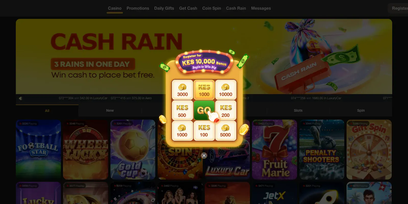 Bets307 homepage screenshot in Kenya