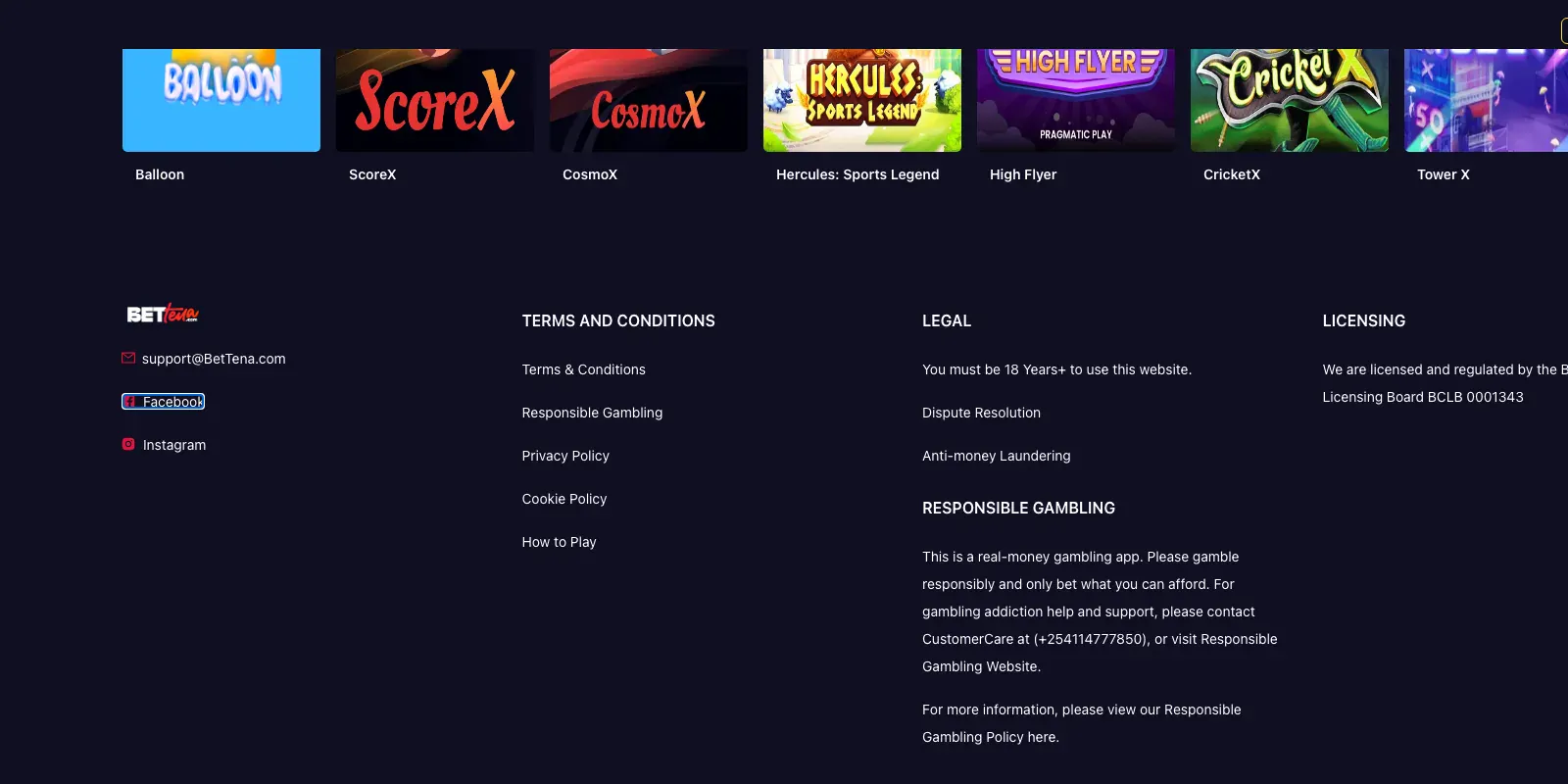Bettena homepage screenshot in Kenya