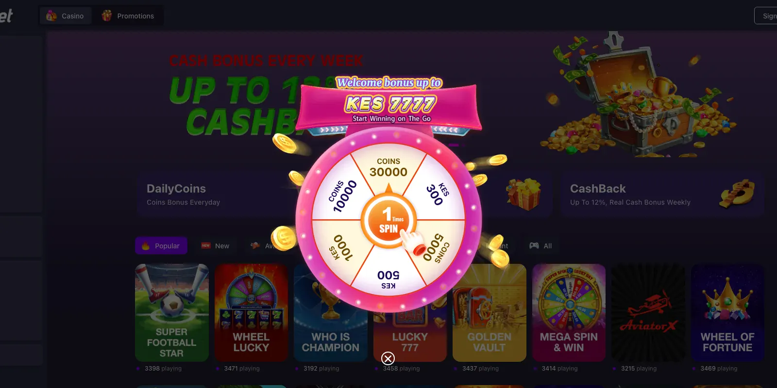 Bombet homepage screenshot in Kenya