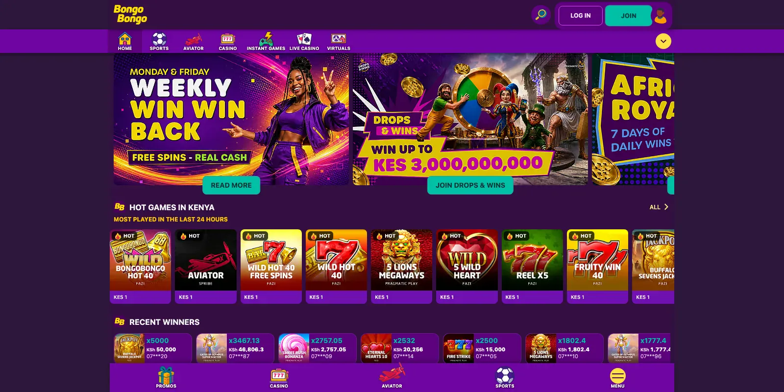 Bongobongo homepage screenshot in Kenya