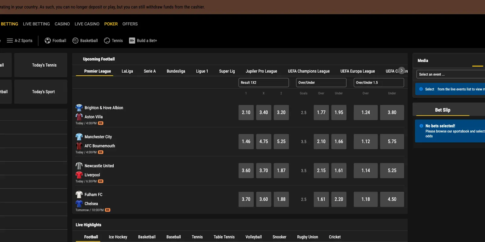 bWin homepage screenshot in Kenya