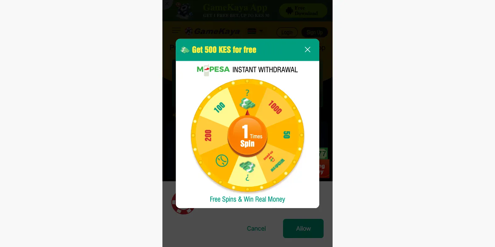 Gamekaya homepage screenshot in Kenya