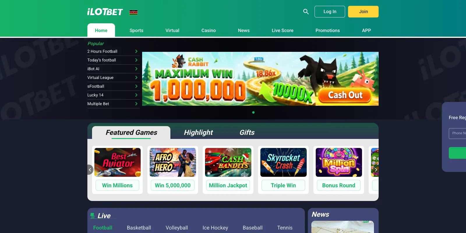 Ilotbet homepage screenshot in Kenya