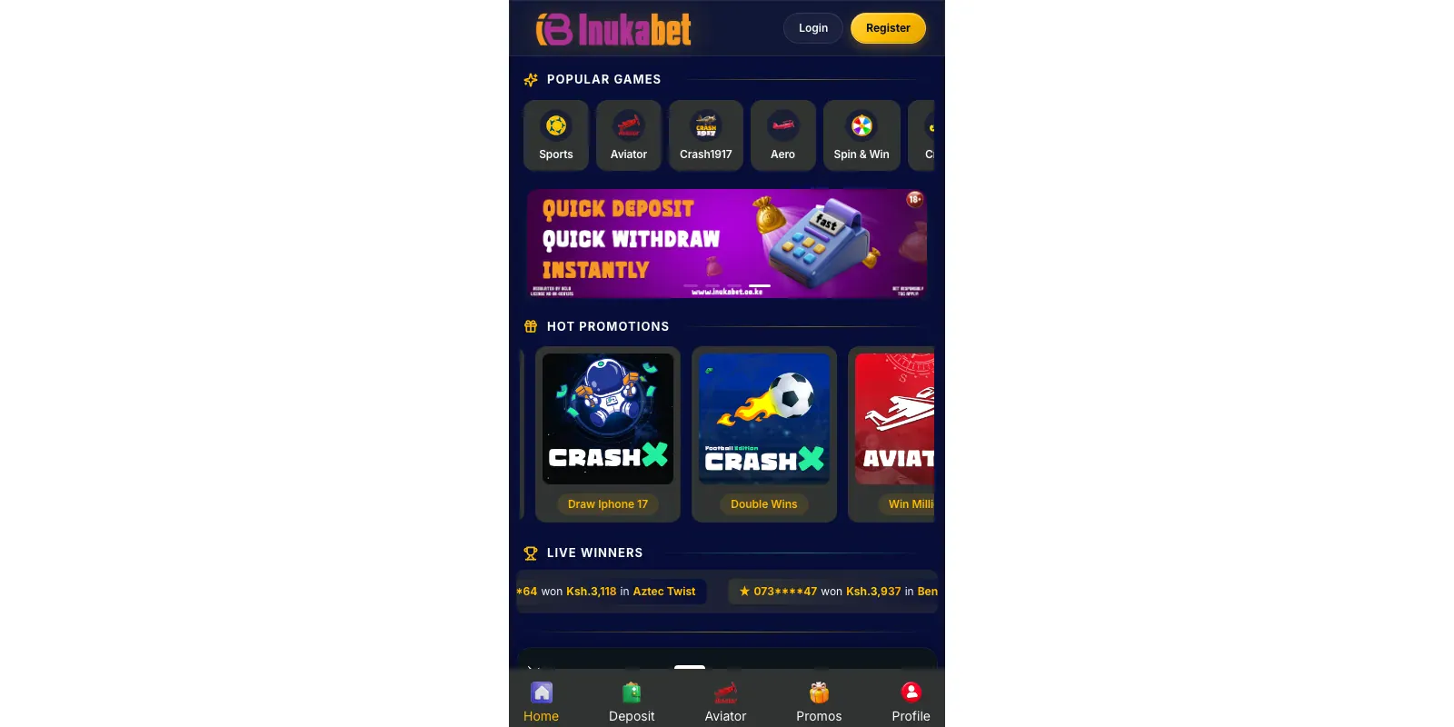 Inukabet homepage screenshot in Kenya