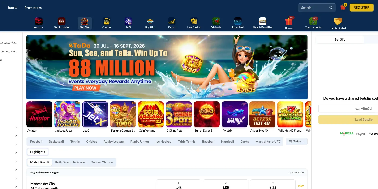 Jambobet homepage screenshot in Kenya