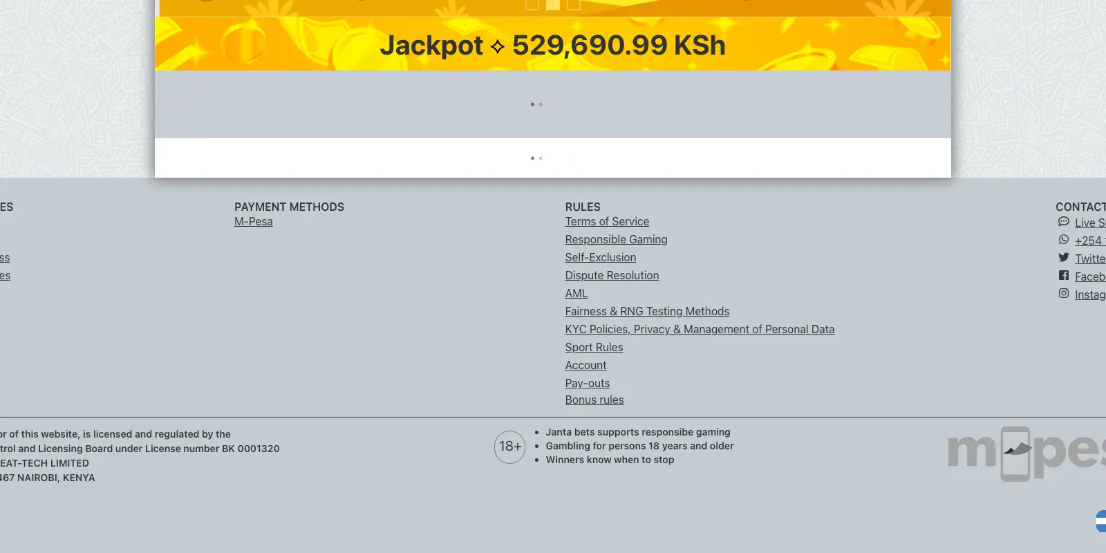 Jantabet homepage screenshot in Kenya