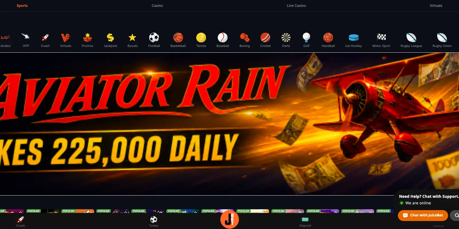 Juicebet homepage screenshot in Kenya