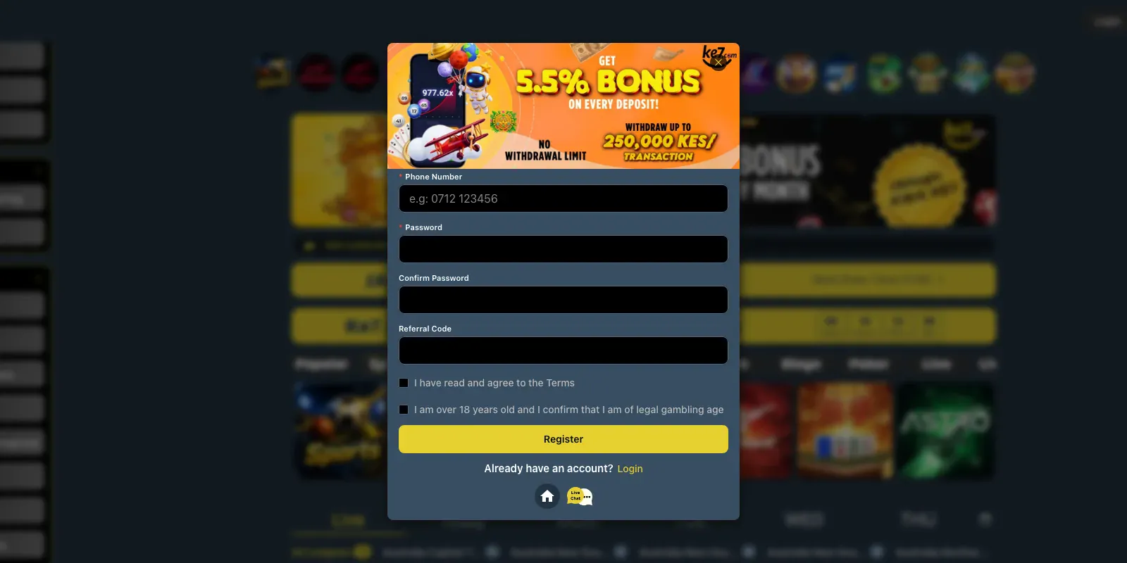 Ke7 homepage screenshot in Kenya