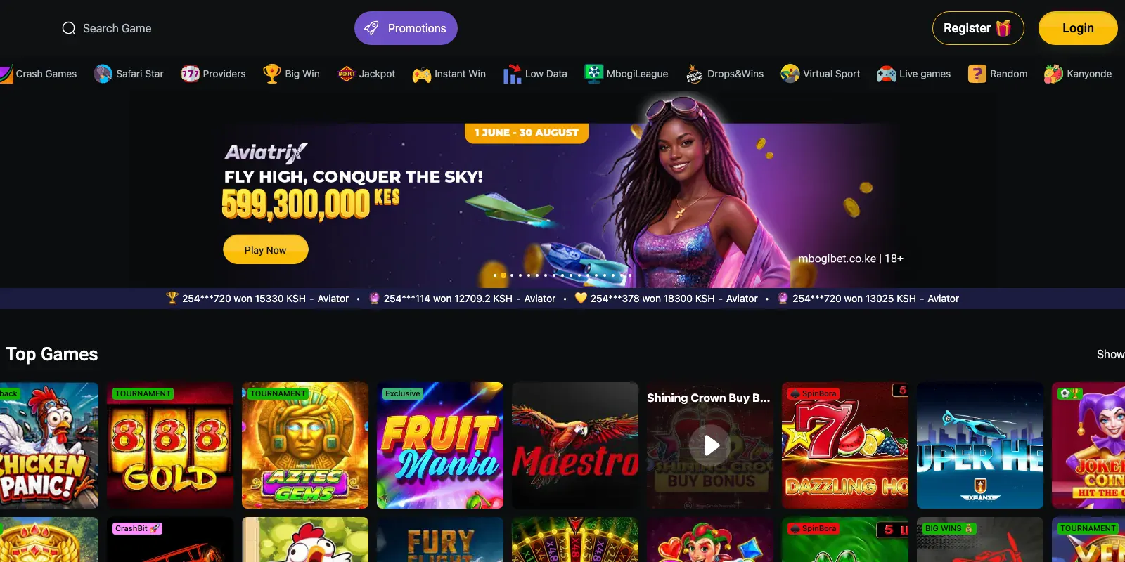Mbogibet homepage screenshot in Kenya