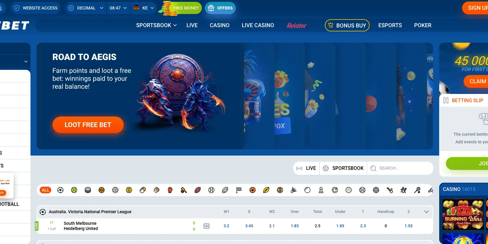 Mostbet homepage screenshot in Kenya