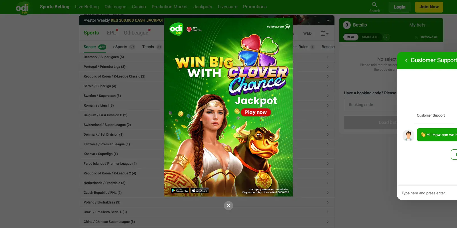 OdiBets homepage screenshot in Kenya