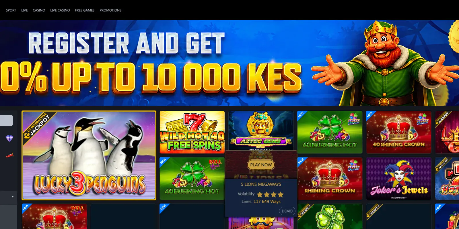 PalmsBet homepage screenshot in Kenya