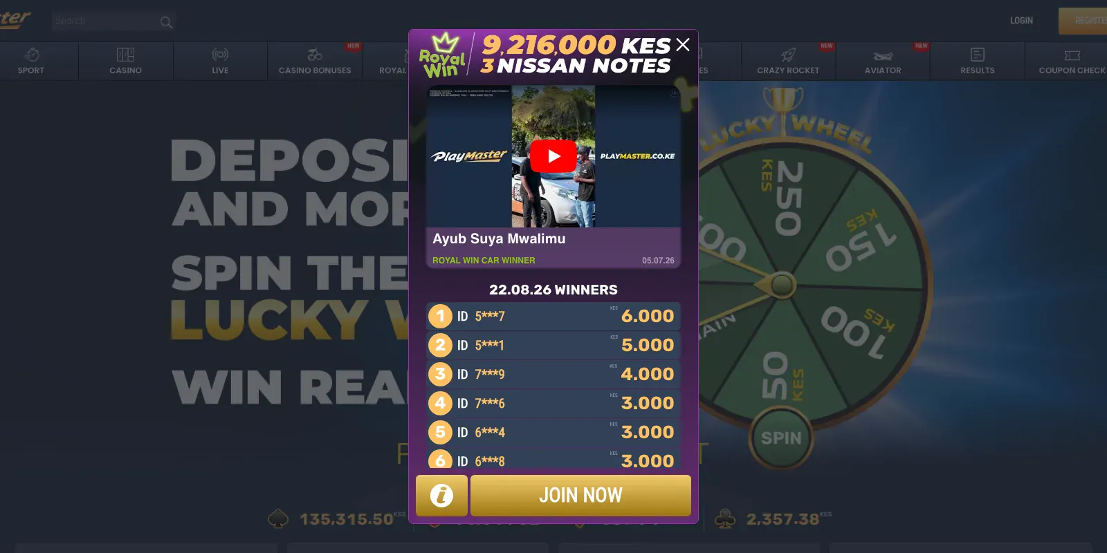 Playmaster homepage screenshot in Kenya
