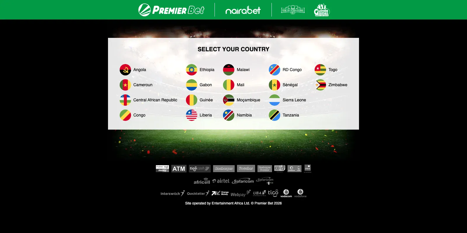 Premier Bet homepage screenshot in Kenya