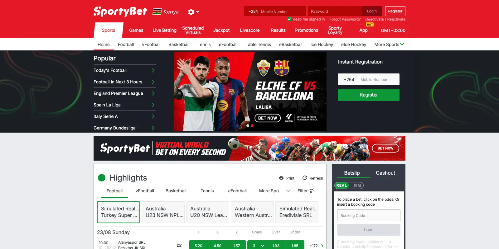 Sportybet homepage screenshot in Kenya