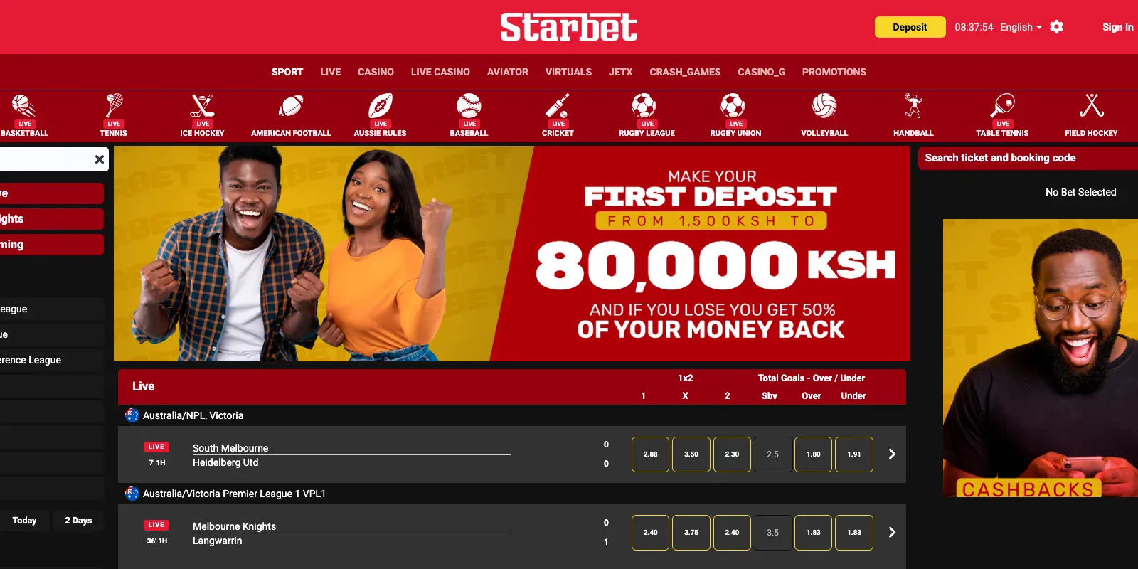 Starbet homepage screenshot in Kenya