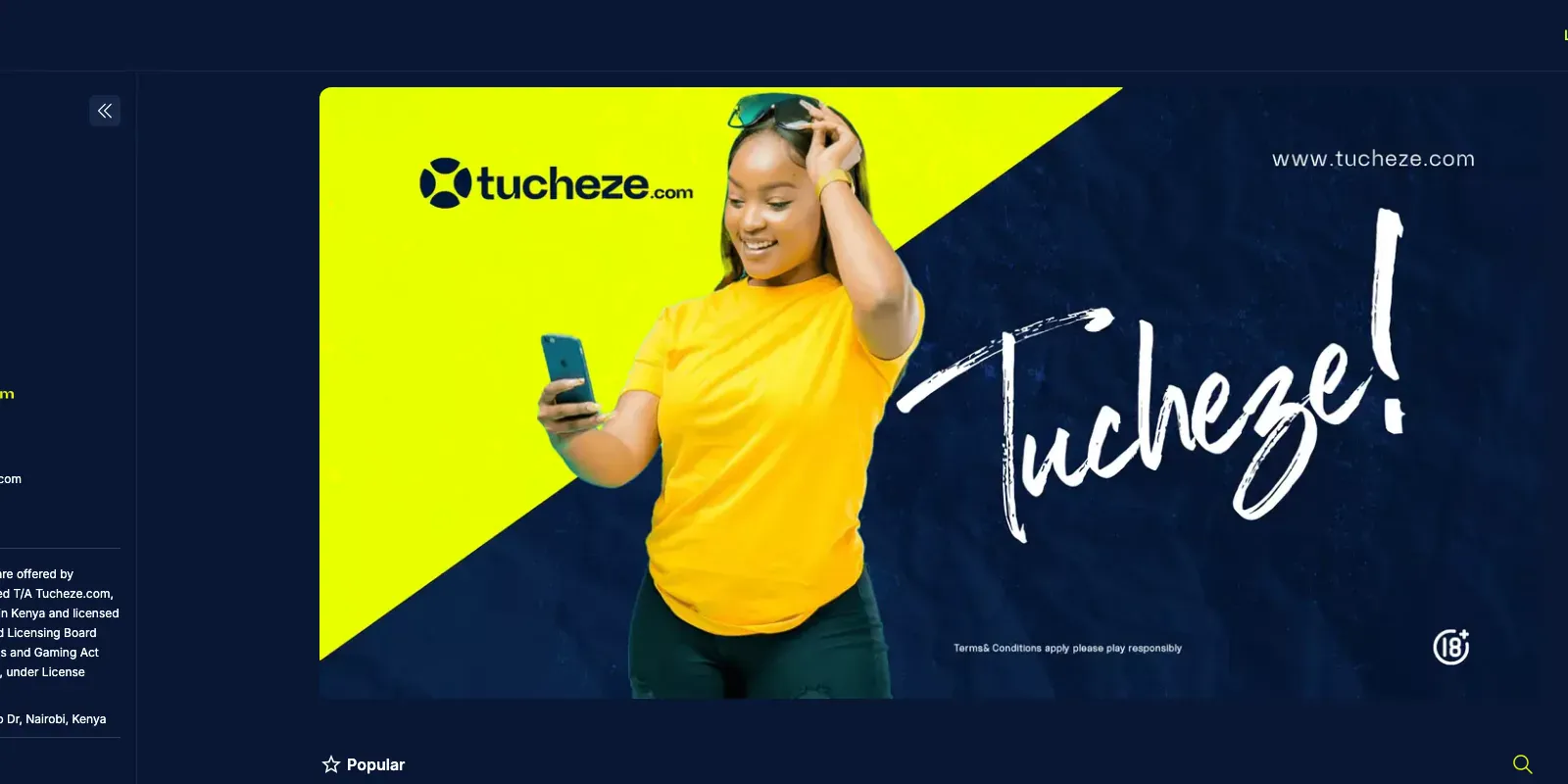 Tucheze homepage screenshot in Kenya