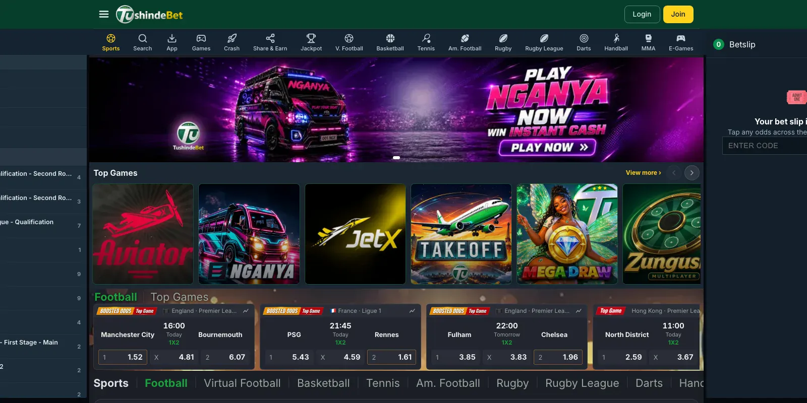 Tushindebet homepage screenshot in Kenya