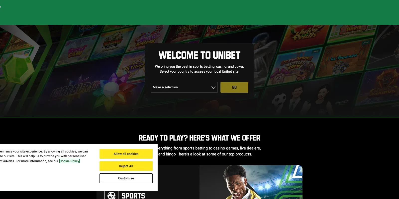 Unibet homepage screenshot in Kenya