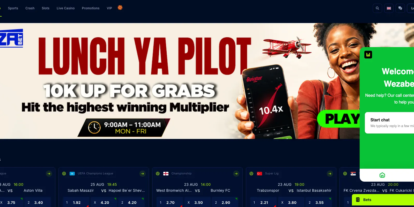 Wezabet homepage screenshot in Kenya