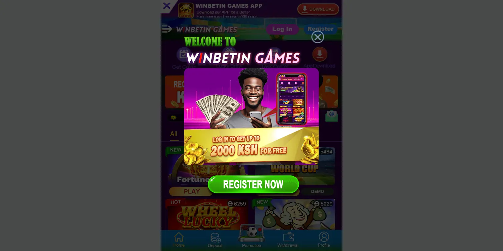 WinWin homepage screenshot in Kenya