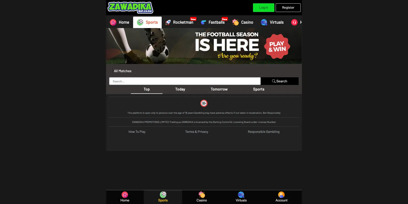 Zawadika homepage screenshot in Kenya